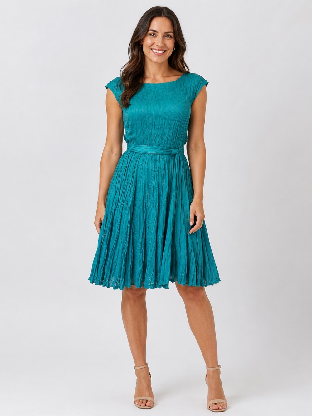 Alice +OLIVIA crinkled turquoise sleeveless dress SZ 2 as is